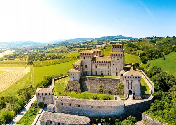 View of Torrechiara Castle near Parma in northern Italy