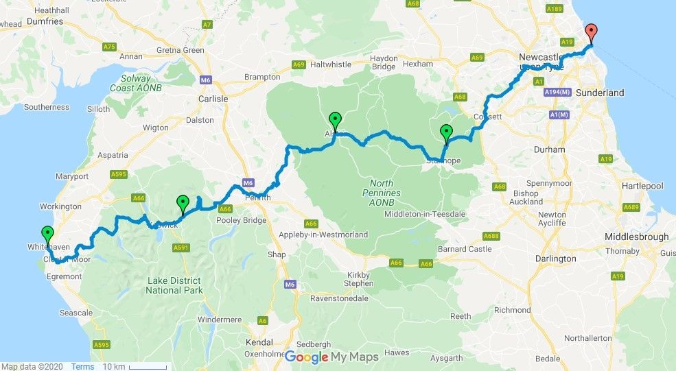 C2c Cycle Route Map Self-Guided Leisure Cycling Holiday - C2C - Coast To Coast - 4 Days - Uk  Saddle Skedaddle